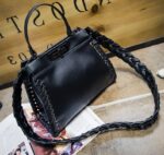 Woven Leather Shoulder Bag - Black Gray Blue