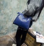 Woven Leather Shoulder Bag - Black Gray Blue