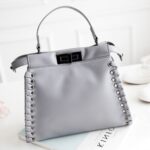 Woven Leather Shoulder Bag - Black Gray Blue