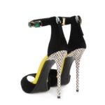 Sparkling Green Stone Black Suede Sandals