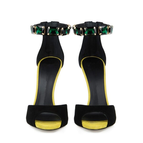 Sparkling Green Stone Black Suede Sandals 3 867