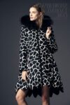 Zebra Giraffe Print Fur-Trim Parka Coat
