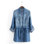 Ice Blue Denim Jacket with Adjustable Waist Tie