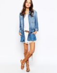 Ice Blue Denim Jacket with Adjustable Waist Tie