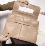Chic Snap Button Genuine Leather Top Handle Bag