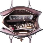 Elegant Lock Detail Genuine Leather Top Handle Bag