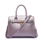 Elegant Lock Detail Genuine Leather Top Handle Bag