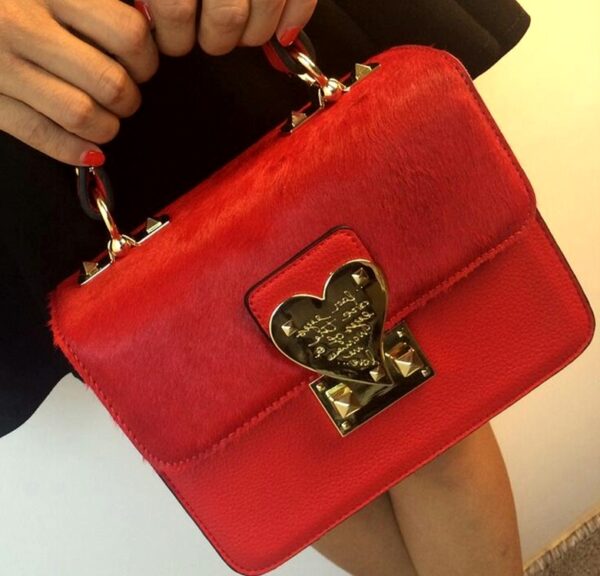 Vibrant Red & Leopard Mini Bag with Gold Heart Detail 3 758