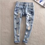 High Waisted Mickey Mouse Embroidered Jeans