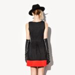 Black Sleeveless Pleated Mini Dress with Red Accents