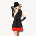 Black Sleeveless Pleated Mini Dress with Red Accents