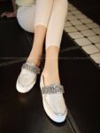Rhinestone Studded Leather Platform Loafers