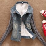 Ice Blue Faux Fur Collar Cropped Denim Jacket