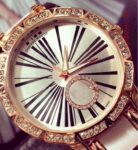 Elegant Stone Embellished Ceramic Strap Watch