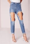High Waist Vintage Ripped Boyfriend Jeans