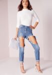 High Waist Vintage Ripped Boyfriend Jeans