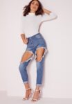 High Waist Vintage Ripped Boyfriend Jeans