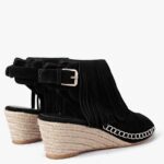 Bohemian Fringed Vegan Suede Espadrille Wedges