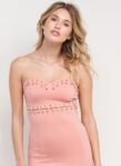 Strapless Knee-Length Powder Pink Midi Dress
