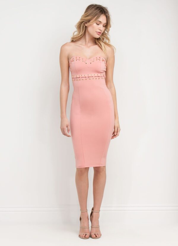 Strapless Knee-Length Powder Pink Midi Dress 2 400