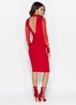 V-Neck Tie Detail Long Sleeve Midi Dress