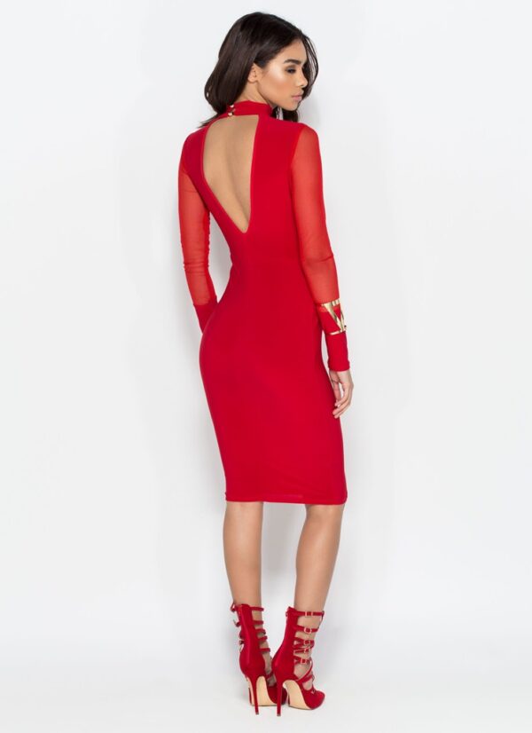 V-Neck Tie Detail Long Sleeve Midi Dress 3 521