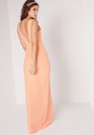 V-Neck Powder Peach Maxi Dress with Slit