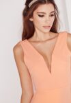 V-Neck Powder Peach Maxi Dress with Slit