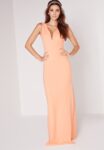 V-Neck Powder Peach Maxi Dress with Slit