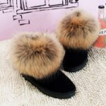 Suede Snow Boots with Real Fox Fur Trim