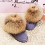 Suede Snow Boots with Real Fox Fur Trim