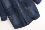 Hooded Distressed Dark Blue Denim Long Jacket