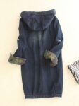 Hooded Distressed Dark Blue Denim Long Jacket