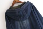 Hooded Distressed Dark Blue Denim Long Jacket