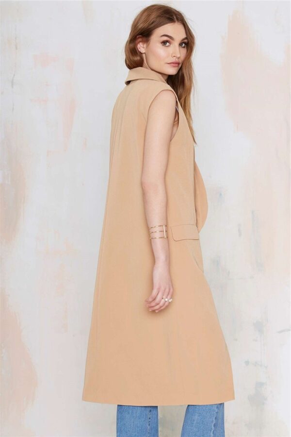 Long Single Button Camel Blazer Vest 3 723