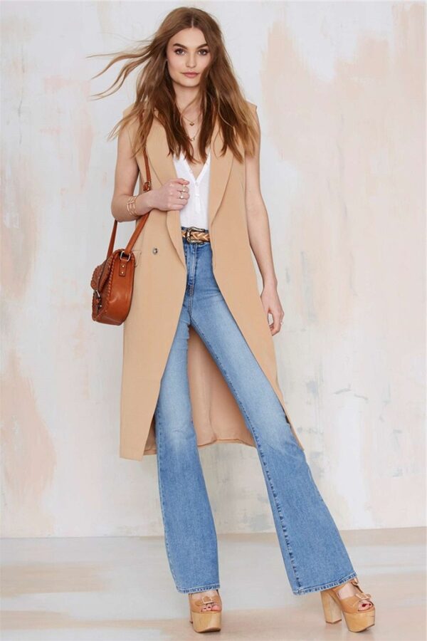 Long Single Button Camel Blazer Vest 4 723
