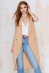 Long Single Button Camel Blazer Vest