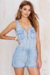 Playful Ice Blue Denim Mini Overalls