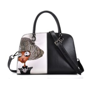 Playful Anime Character Print Genuine Leather Arm Bag