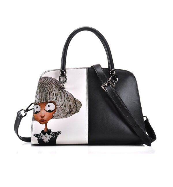 Playful Anime Character Print Genuine Leather Arm Bag 1 animation design black white leather bag