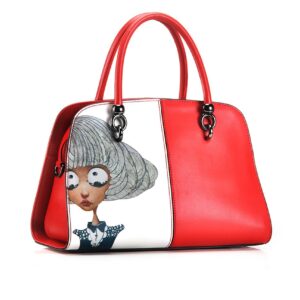 animation design red white leather bag