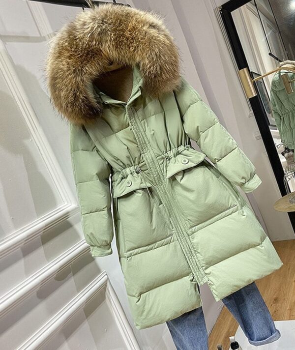 aqua mint green real fur collar hooded jacket