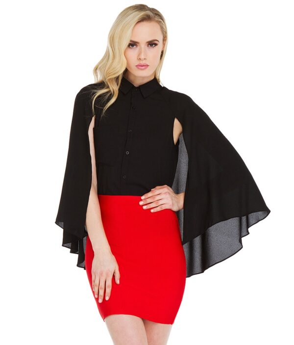 batwing sleeve evening dress chiffon black shirt blouse