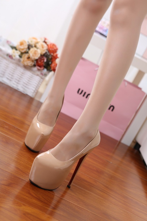 Shiny Patent 18 cm Slim Heel Platform Shoes 8 beige 18 cm patent high platform women high heel