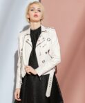 Bold Applique Embellished Crop Leather Biker Jacket