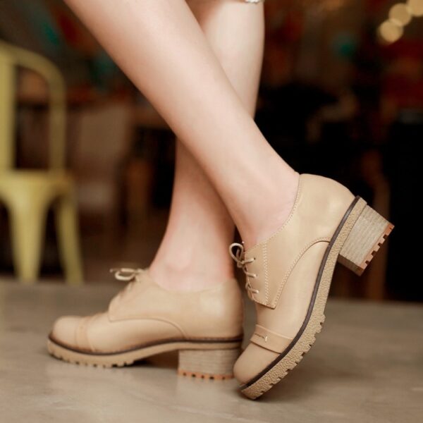beige color lace up leather oxford