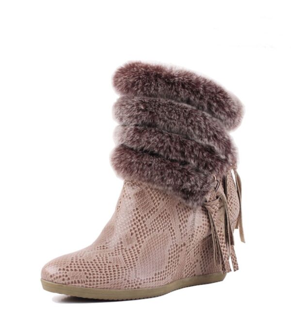 beige color snake skin patterned furred boot