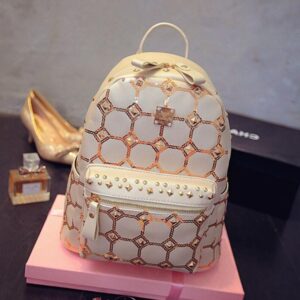 beige color studded rivet leather backpack rucksack