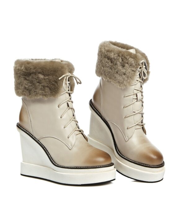 Luxurious Fur Lined Platform Chunky Heel Boots 1 beige furred women wedges boot
