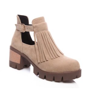 Chic Tassel Buckle Vegan Suede Ankle Booties
